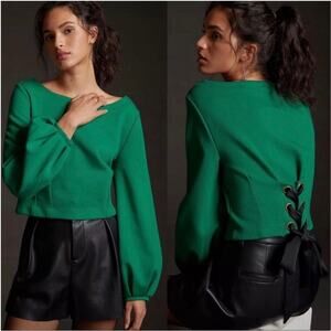 Maeve Green Sweatshirt with Black Lace-Up Back